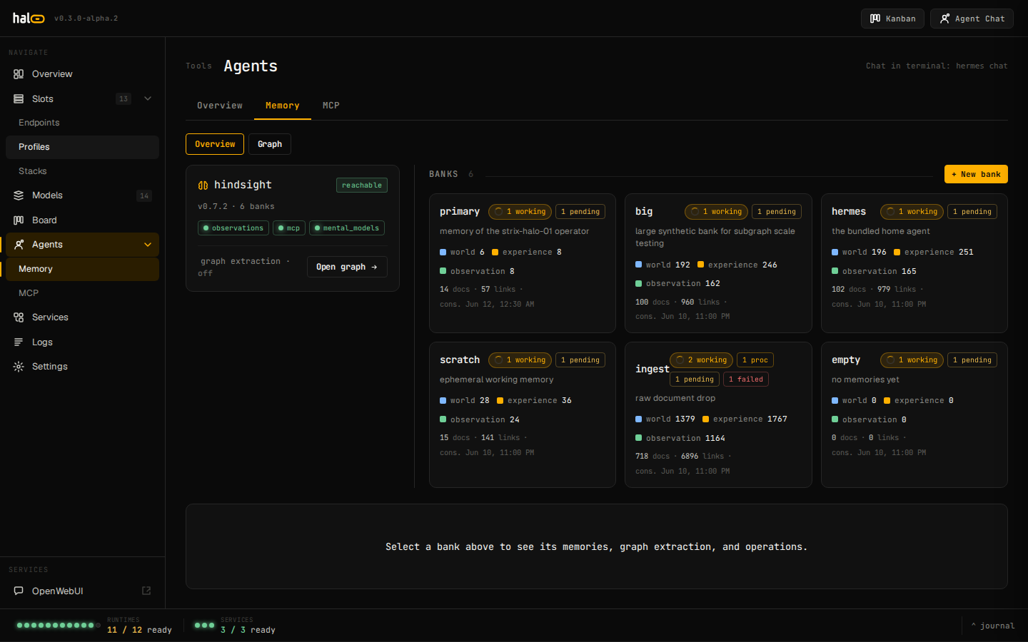 Memory interface showing stored facts and recall